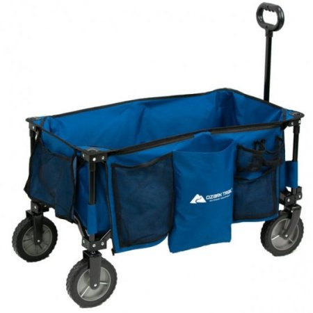 Ozark Trail Quad Fold Camping Wagon with Telescoping Handle, Blue