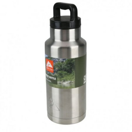 Ozark Trail 36 oz Silver and Black Double Wall Vacuum Sealed Stainless Steel Water Bottle with Wide Mouth Lid