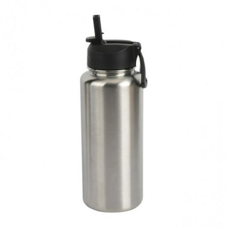 Ozark Trail 32 fl oz Silver Insulated Stainless Steel Wide Mouth Water Bottle, Loop Handle, Flip Lid