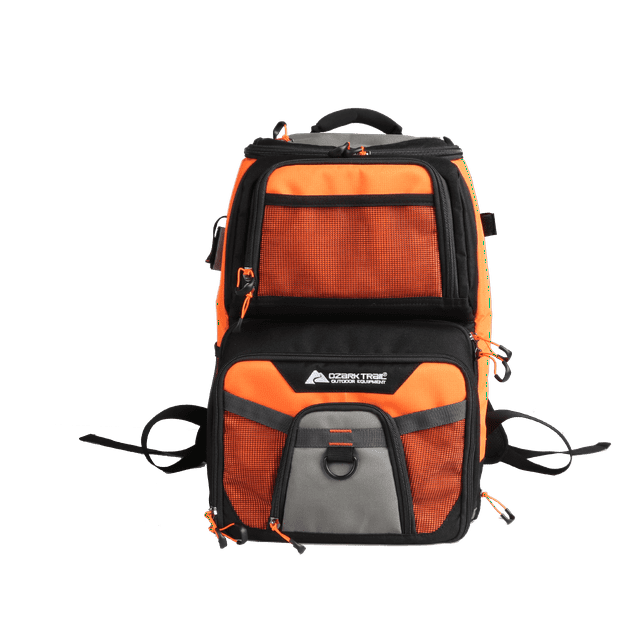 Ozark Trail Elite Durable Fishing Tackle Backpack with 360 & 350 Boxes, Orange and Black